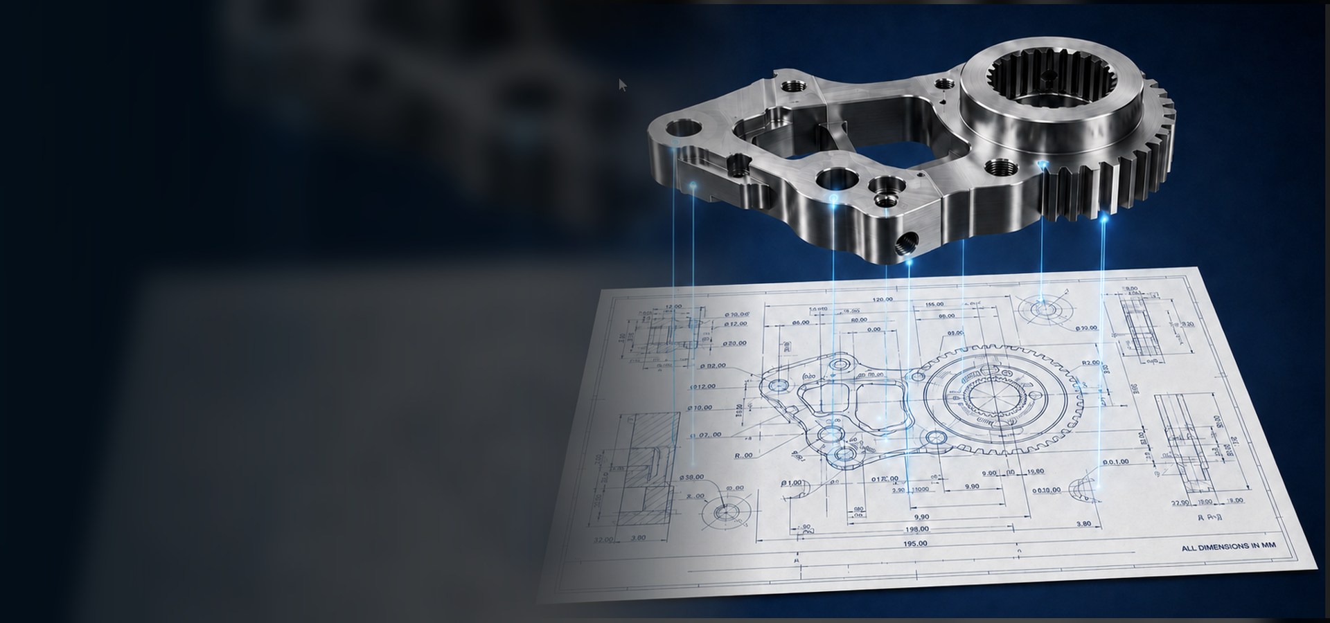 Precision machined component over engineering drawing